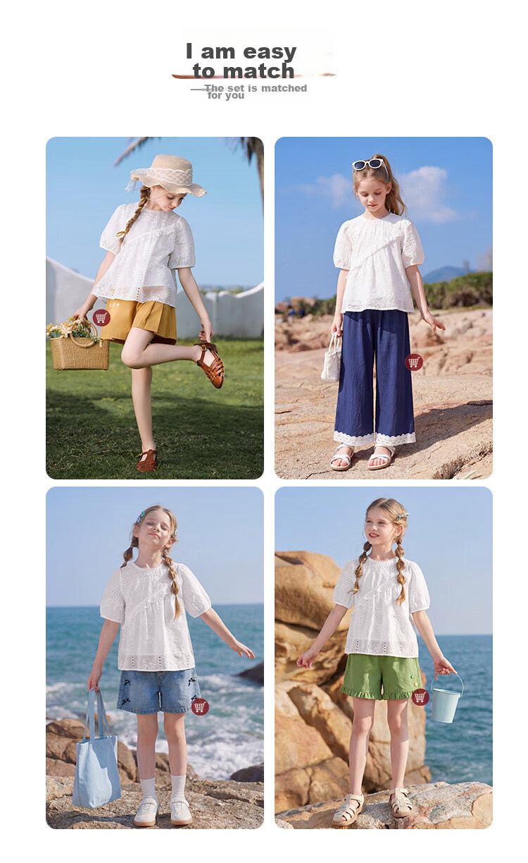 CHANZUIGOU Girls French Style Hollow Embroidered Top 2026 Summer New Breathable Short Sleeve Shirt 2